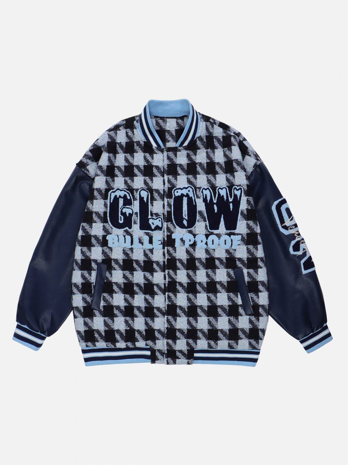 Check Flocked Letters Varsity Jacket