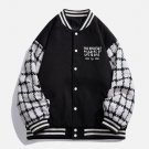 Check Patchwork Burger Print Varsity Jacket