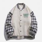 Check Patchwork Burger Print Varsity Jacket