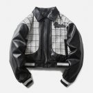 Check Patchwork PU Embroidery Winter Coat