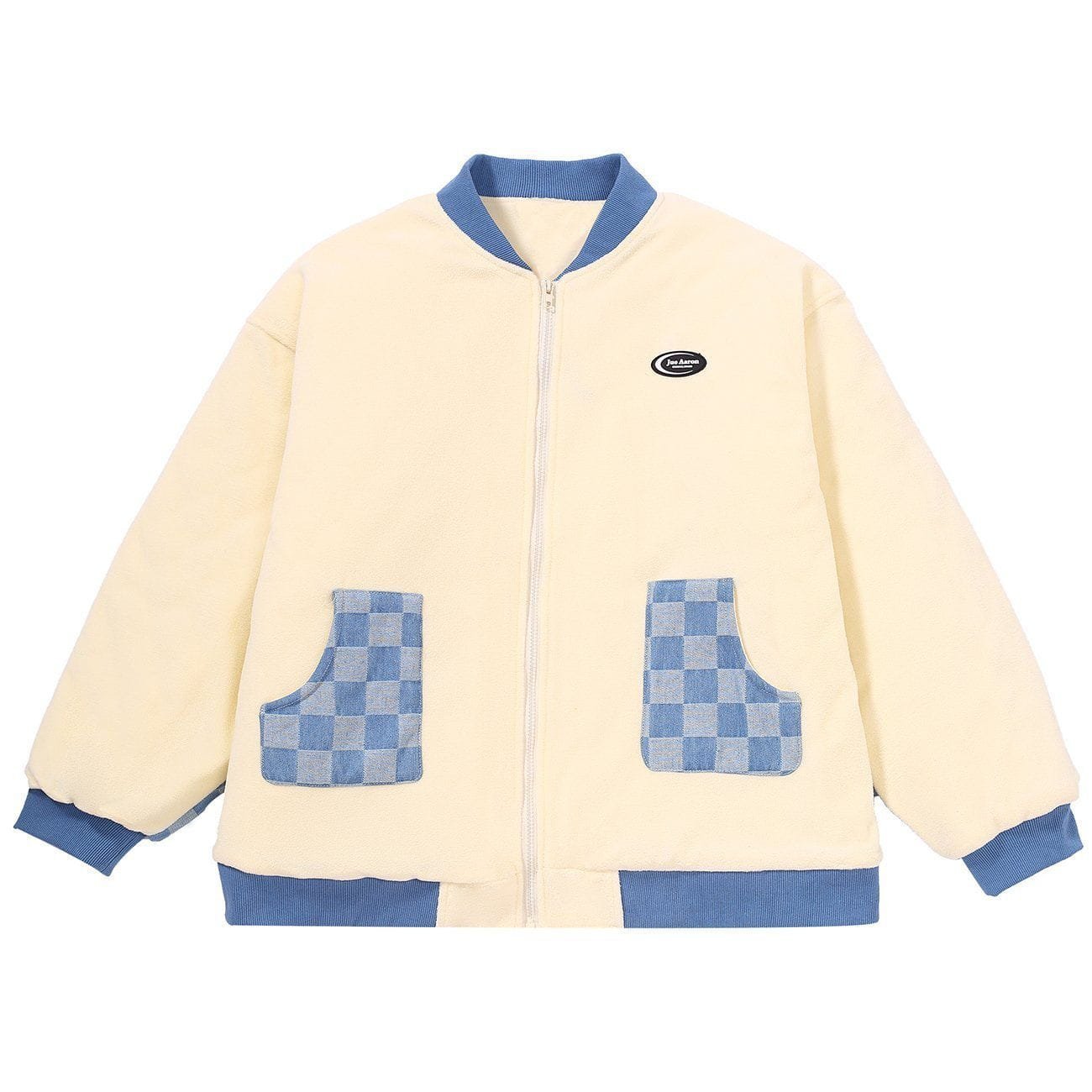 Checkerboard Contrasting Color Letter Print Winter Coat