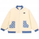 Checkerboard Contrasting Color Letter Print Winter Coat