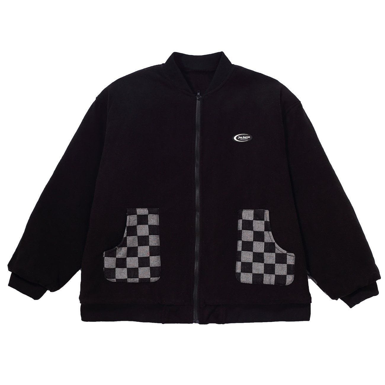 Checkerboard Contrasting Color Letter Print Winter Coat