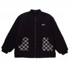 Checkerboard Contrasting Color Letter Print Winter Coat