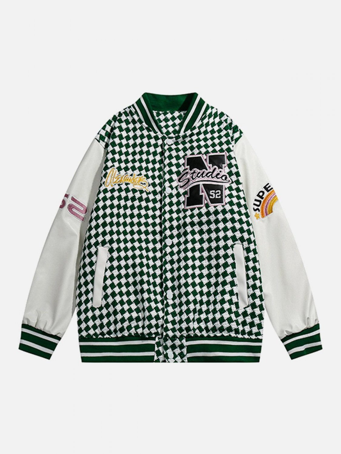 Checkerboard Embroidered Pattern Panel Jacket