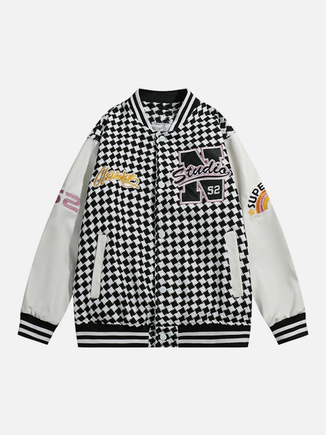 Checkerboard Embroidered Pattern Panel Jacket