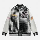 Checkerboard Embroidered Pattern Panel Jacket