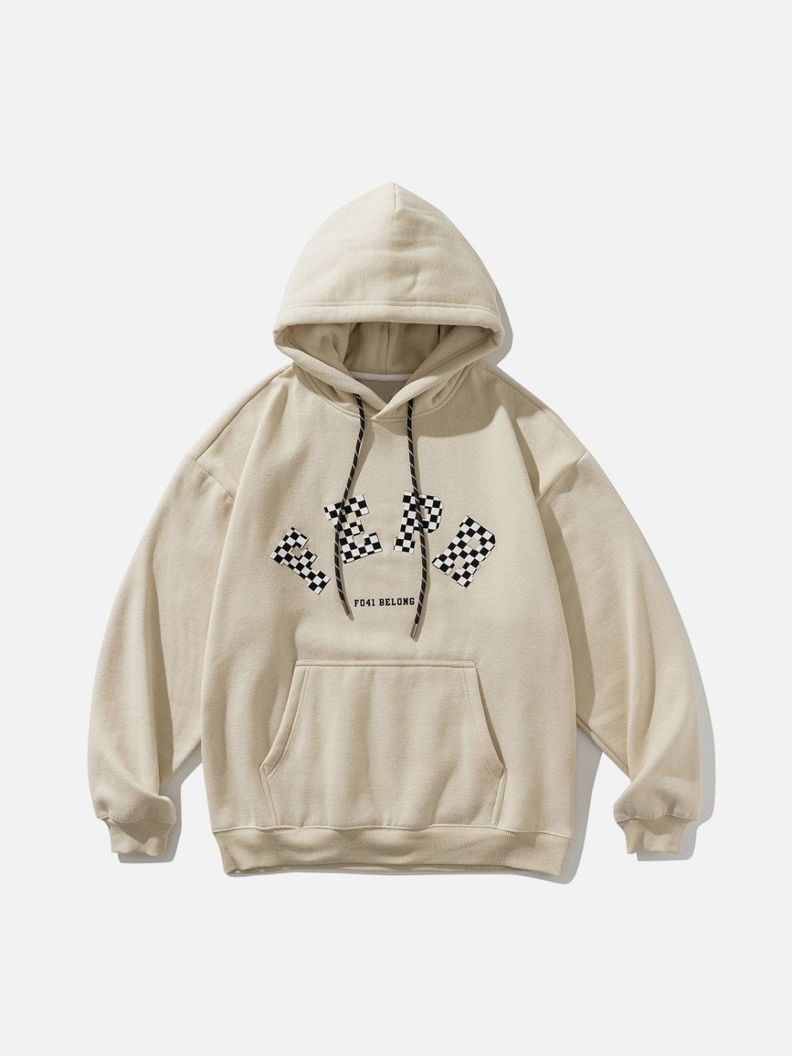 Checkerboard Letter Print Fleece Hoodie