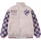 Checkerboard Sleeves Paper Clip Print Puffer Jacket
