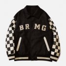 Checkerboard Towel Embroidered Suede Varsity Jacket