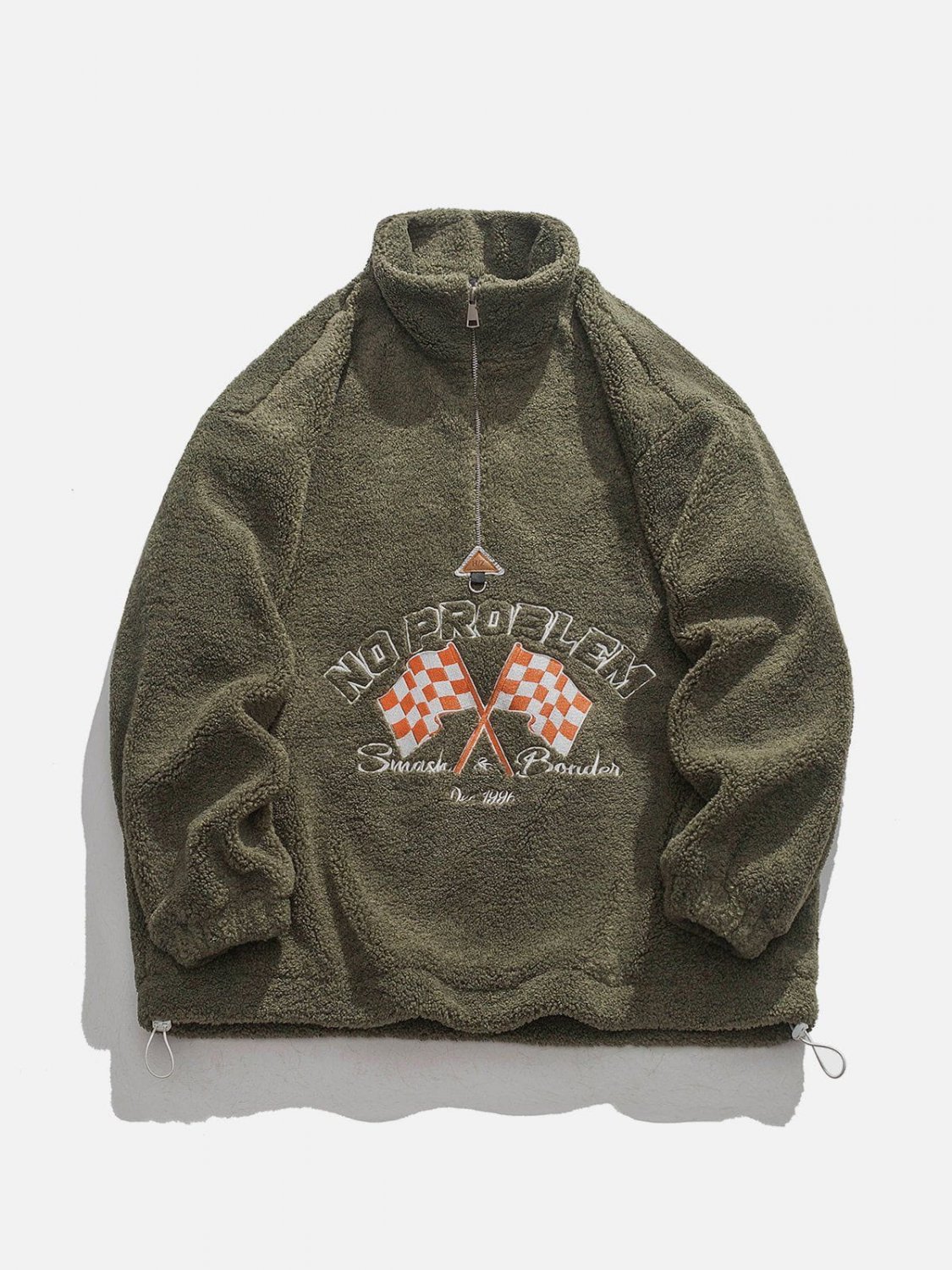 Checkered Flag Embroidery Fleece Sweatshirt