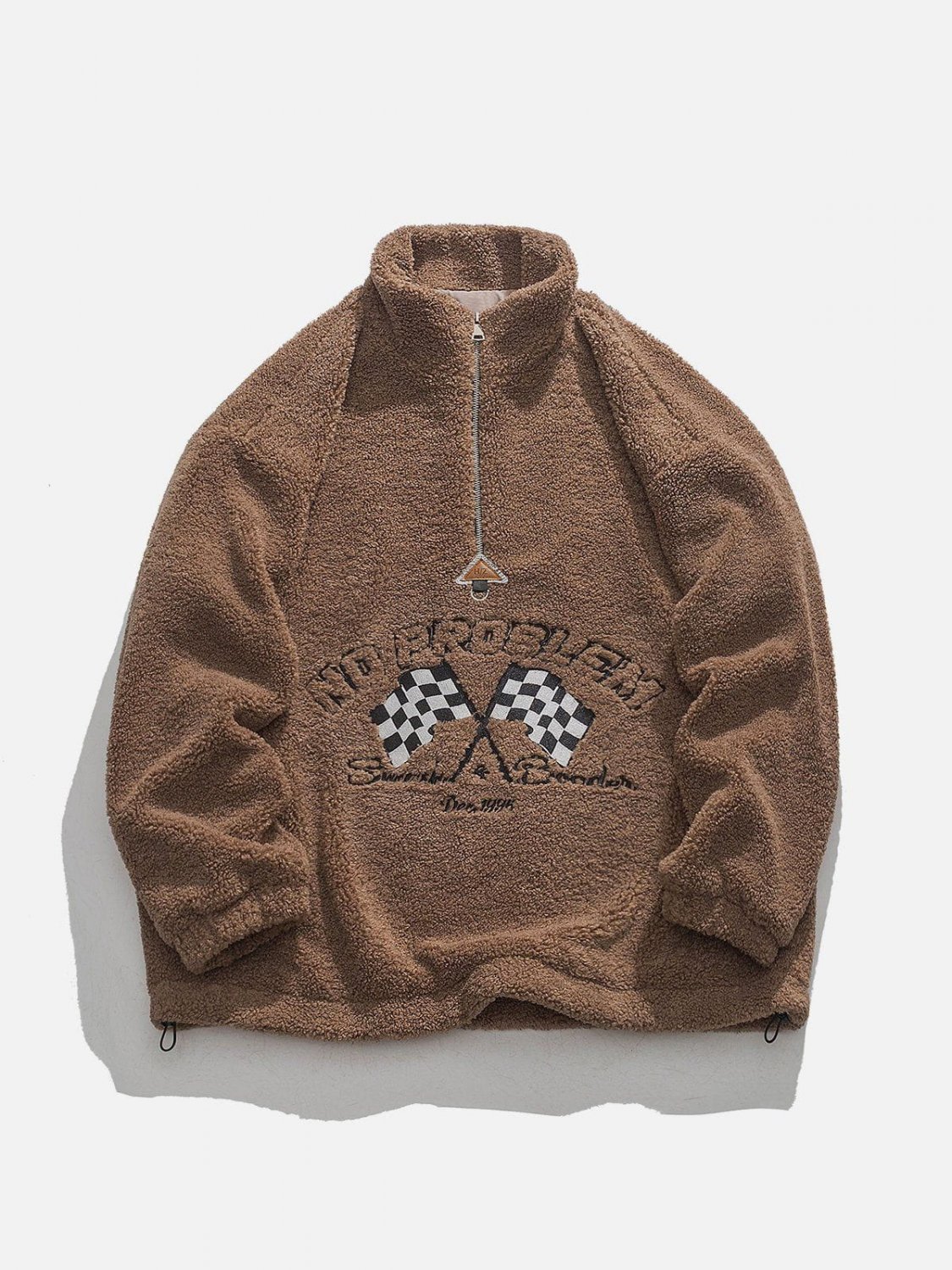 Checkered Flag Embroidery Fleece Sweatshirt