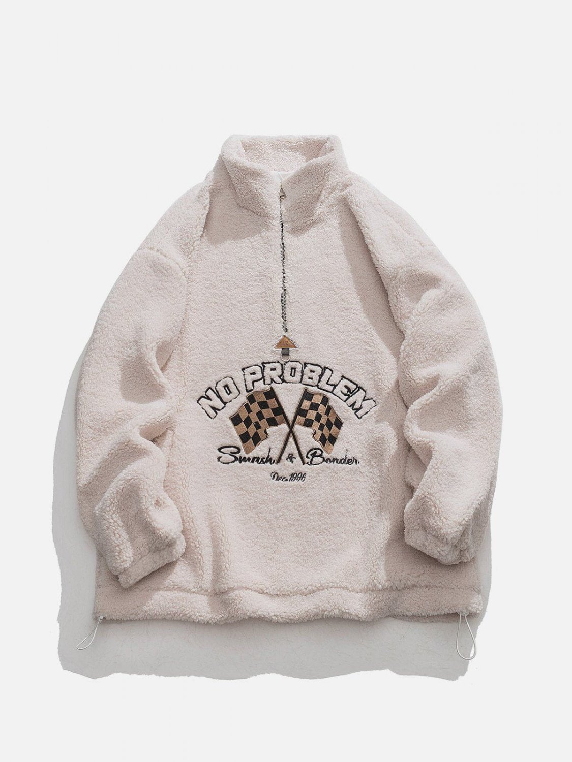 Checkered Flag Embroidery Fleece Sweatshirt