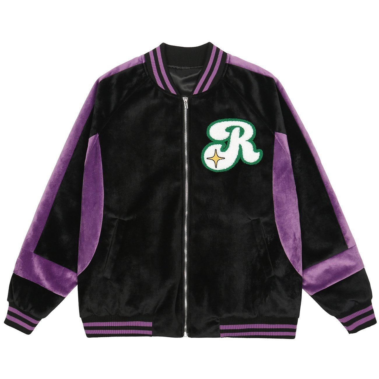 Color Block Lambs Wool Stand Collar Varsity Jacket