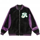 Color Block Lambs Wool Stand Collar Varsity Jacket
