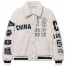 Color Block Pattern Embroidery Lambskin Jacket