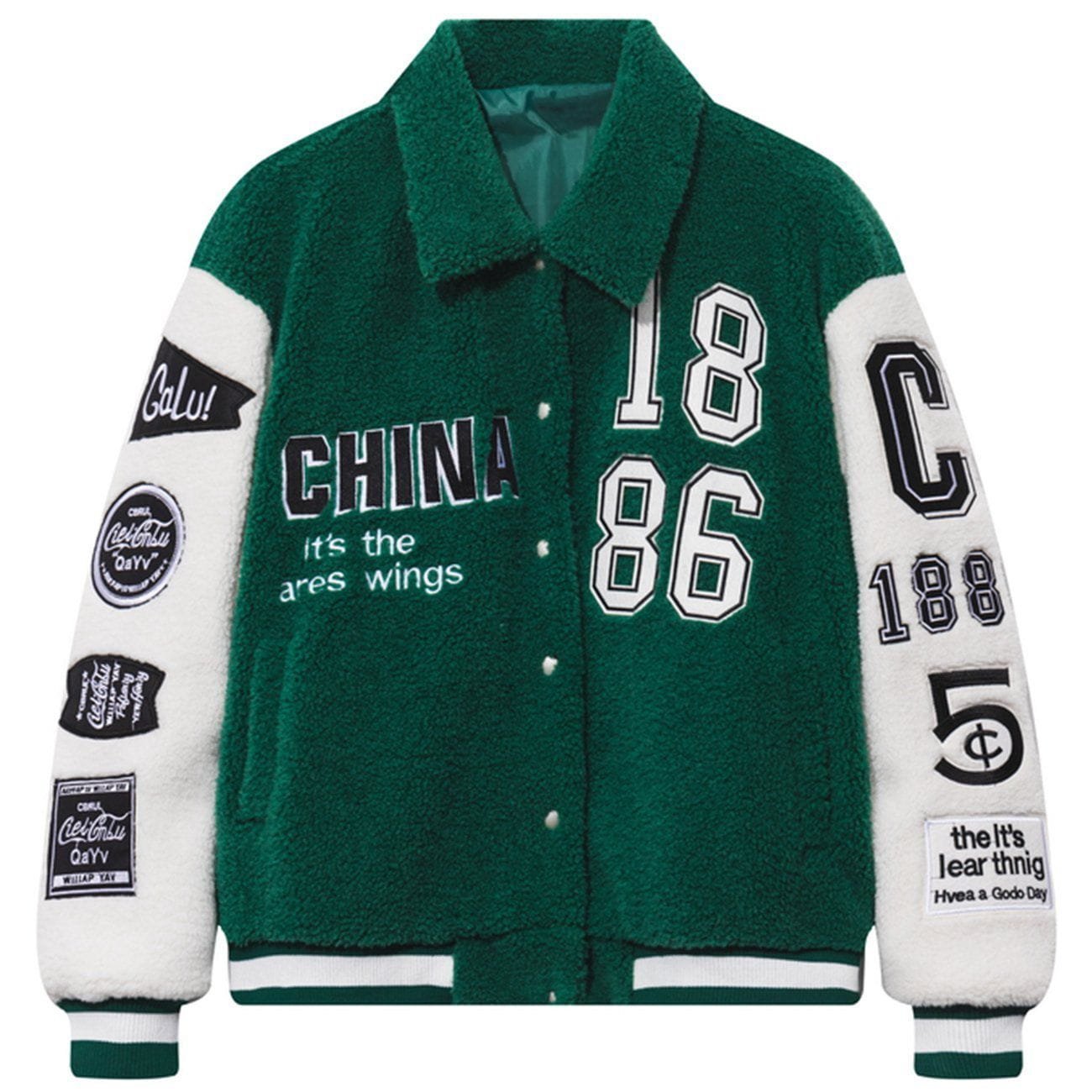 Color Block Pattern Embroidery Lambskin Jacket