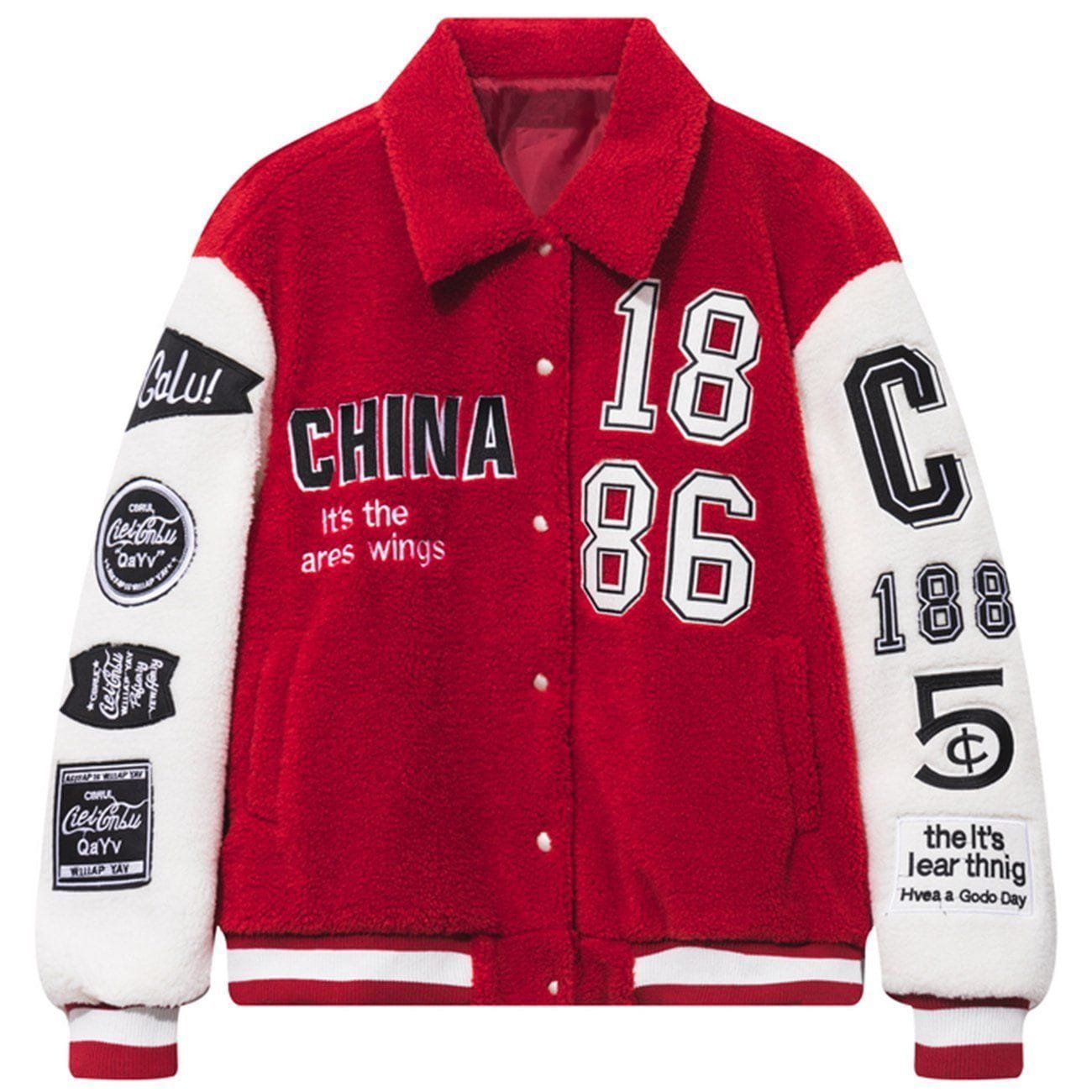 Color Block Pattern Embroidery Lambskin Jacket