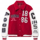 Color Block Pattern Embroidery Lambskin Jacket