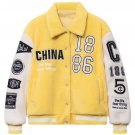 Color Block Pattern Embroidery Lambskin Jacket
