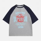 Color Block Raglan Letter Print Tee
