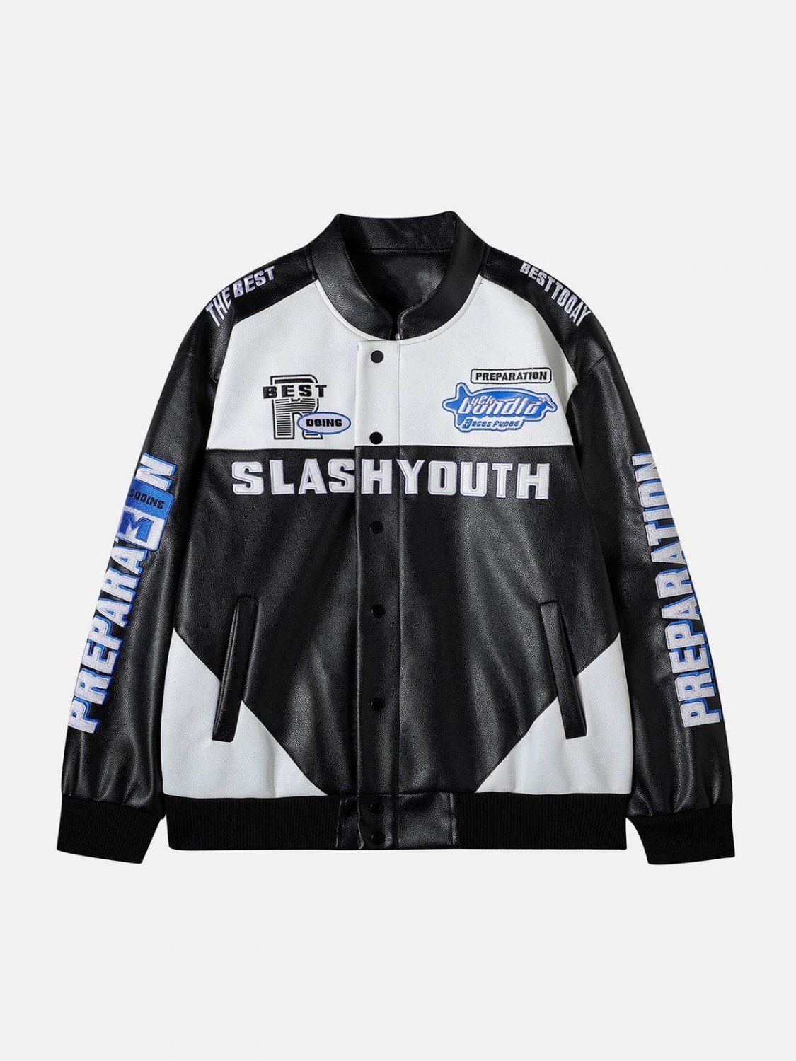 Color Block Stitching PU Racing Jacket