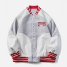 Colorblock Embroidered PU Varsity Jacket