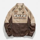 FUTE Embroidery Print Leather Jacket