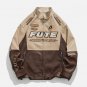 FUTE Embroidery Print Leather Jacket
