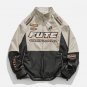 FUTE Embroidery Print Leather Jacket