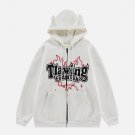 Heart Flame Letter Print Zipper Hoodie