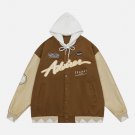 Hooded PU Splicing Varsity Jacket