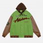 Hooded PU Splicing Varsity Jacket