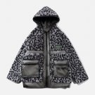 Leopard Plush Stitching Transparent PU Winter Coat
