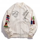 Letter Embroidered Flocked Varsity Jacket