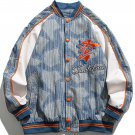 Letter Embroidery Contrast Color Varsity Jacket