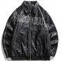 Letter Print Lapel PU Jacket