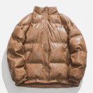 Letter Print Leather Glossy Stand Collar Winter Coat