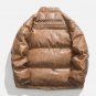 Letter Print Leather Glossy Stand Collar Winter Coat