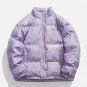 Letter Print Leather Glossy Stand Collar Winter Coat