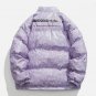 Letter Print Leather Glossy Stand Collar Winter Coat