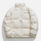 Letter Print Leather Glossy Stand Collar Winter Coat