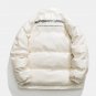 Letter Print Leather Glossy Stand Collar Winter Coat