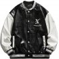 Letter Print Leather Stitching Jacket