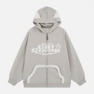 Letter Print Plush Pocket Zip Hoodie