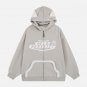 Letter Print Plush Pocket Zip Hoodie