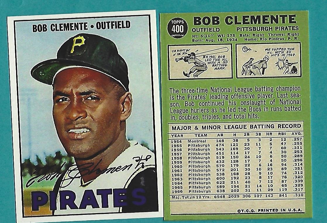 Roberto Clemente 1967 Novelty Card # 400  Pirates Reprint Hall Of Famer WS Champion