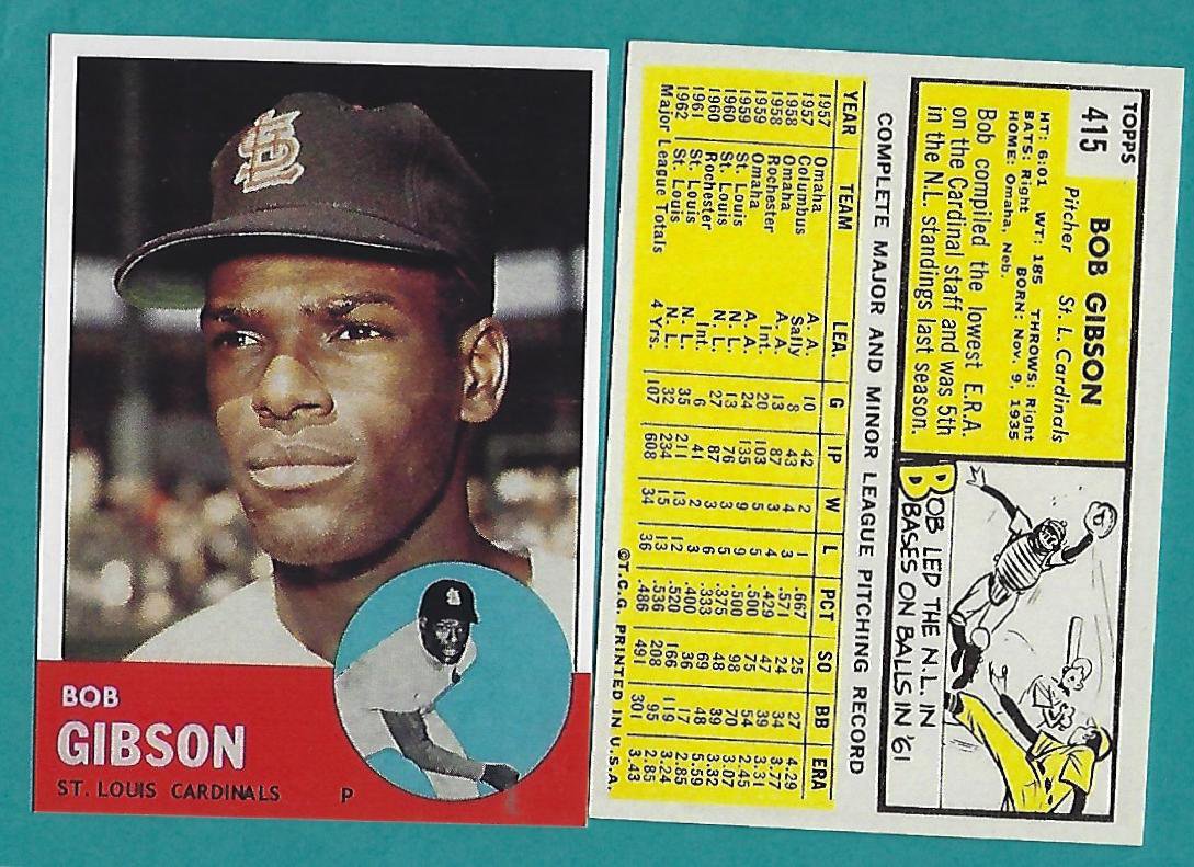 1963 Bob Gibson Novelty Card Reprint # 415 Cardinals