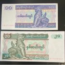 2 Myanmar 10 and 20 Kyats Uncirculated Banknotes Currency (Former Burma)