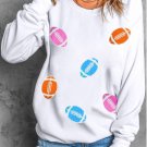 Beige Rugby Football Chenille Embroidered Patched Pullover Sweatshirt Beige Rugby Football Chenille Embroidered Patched Pullover Sweatshirt